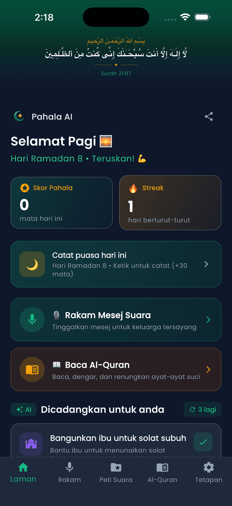 Pahala AI — Tampilan Beranda